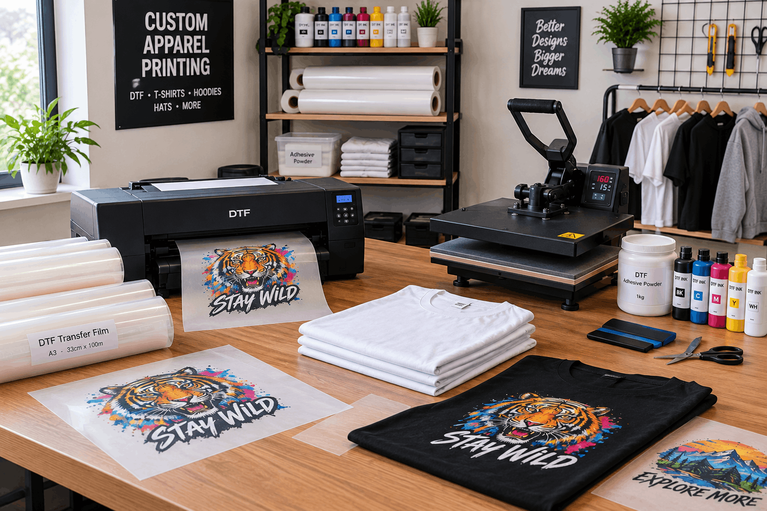 DTF printing for small businesses with transfer film and custom apparel
