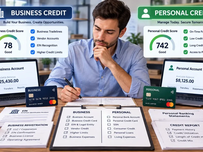 Business credit vs personal credit profiles compared side by side