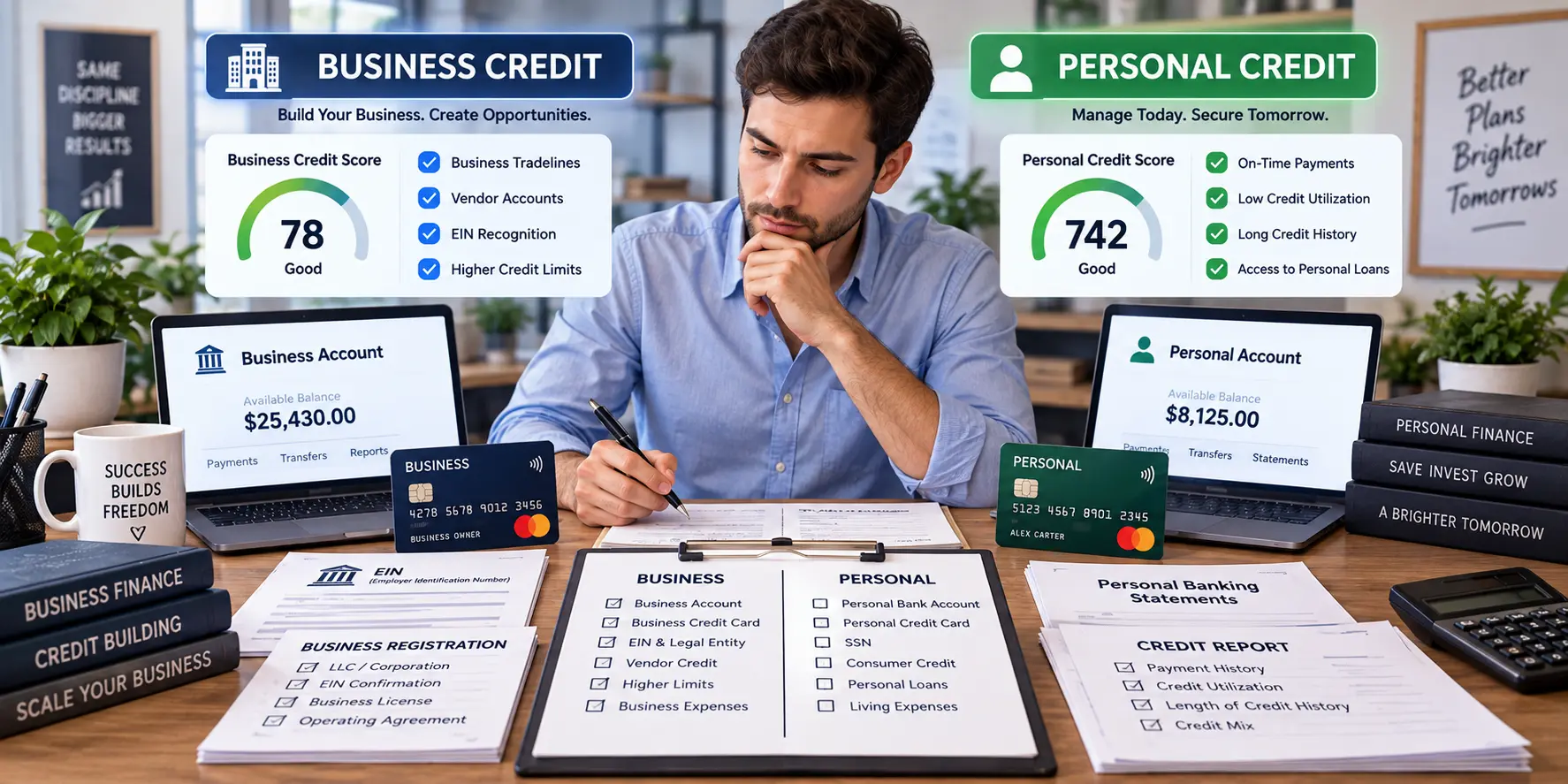 Business credit vs personal credit profiles compared side by side