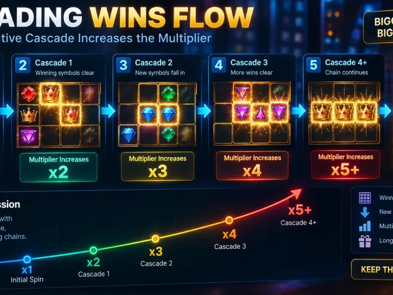 Digital flowchart illustrating a base multiplier value increasing with consecutive game events