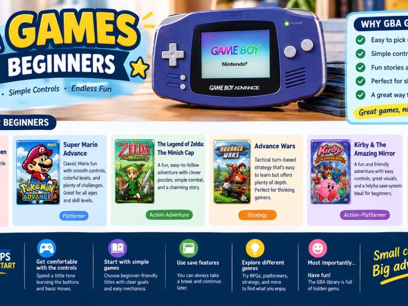 GBA games for beginners represented by an accessible retro handheld gaming